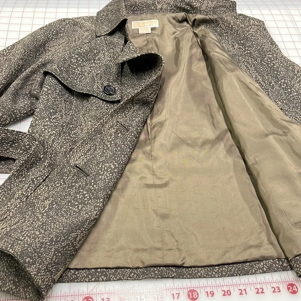 MICHAEL KORS Career Reptile Print DBL Breasted 3/4 SLV Cotton Trench Coat SZ M